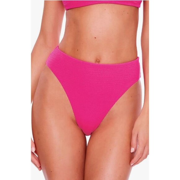 Becca Pucker Up Textured High Waist Bikini Bottom Cosmopolitian Pink SZ S - Picture 1 of 8